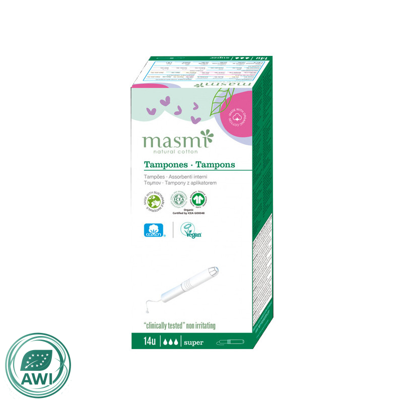 Tampon de algodon super con aplicador bio 14ud Masmi