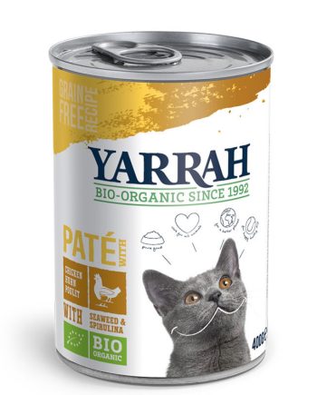 Pate para gatos de pollo y algas bio lata 400g Yarrah