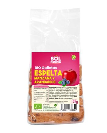 Galletas de espelta manzana y arandano bio 175g Sol Natural
