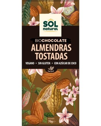 Tableta chocolate y almendras tostadas bio 70g Sol Natural