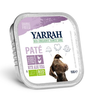 Pate para perros con pollo y pavo tarrina bio 150g Yarrah