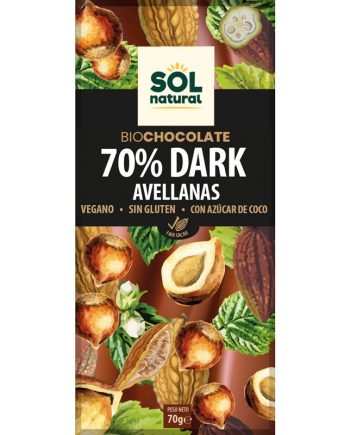 Tableta chocolate dark 70% y avellanas Bio 70g Sol Natural