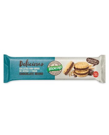 Galletas deliciosas con copos de avena y trigo rellena de choco negro bio 150g Biocop