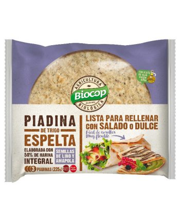 Piadina de trigo espelta con semillas de lino y amapola Bio 225g Biocop
