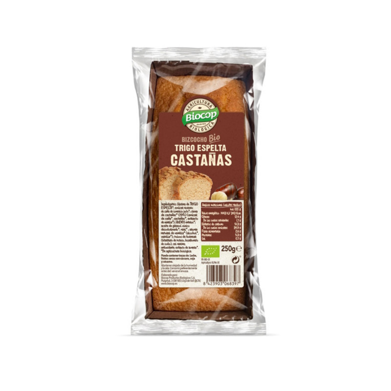 Bizcocho de trigo espelta y castañas Bio 250g Biocop