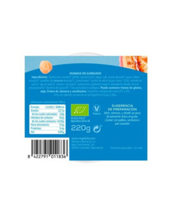 Hummus de garbanzo fresco Bio 220g Vegetalia