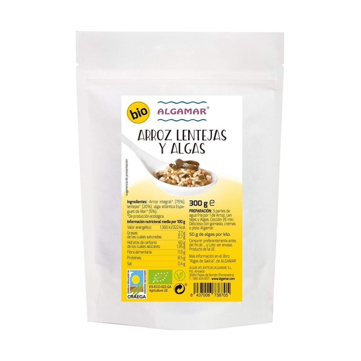 Arroz lentejas y algas bio 300g Algamar