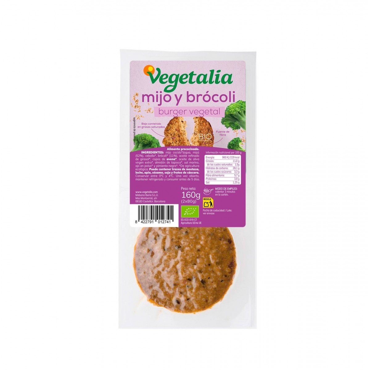 Vegeburguer de Mijo y Brocoli bio 160g Vegetalia