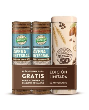 Galletas copos de avena integral choco Bio + lata aniversario 2x250g Biocop